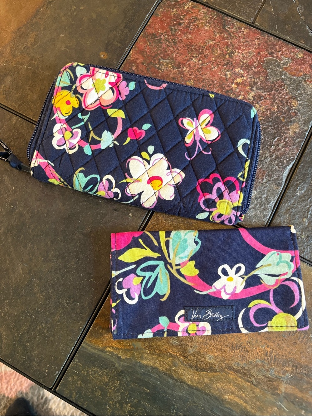 Vera Bradley Navy Floral Quilted Wallet and checkbook holder